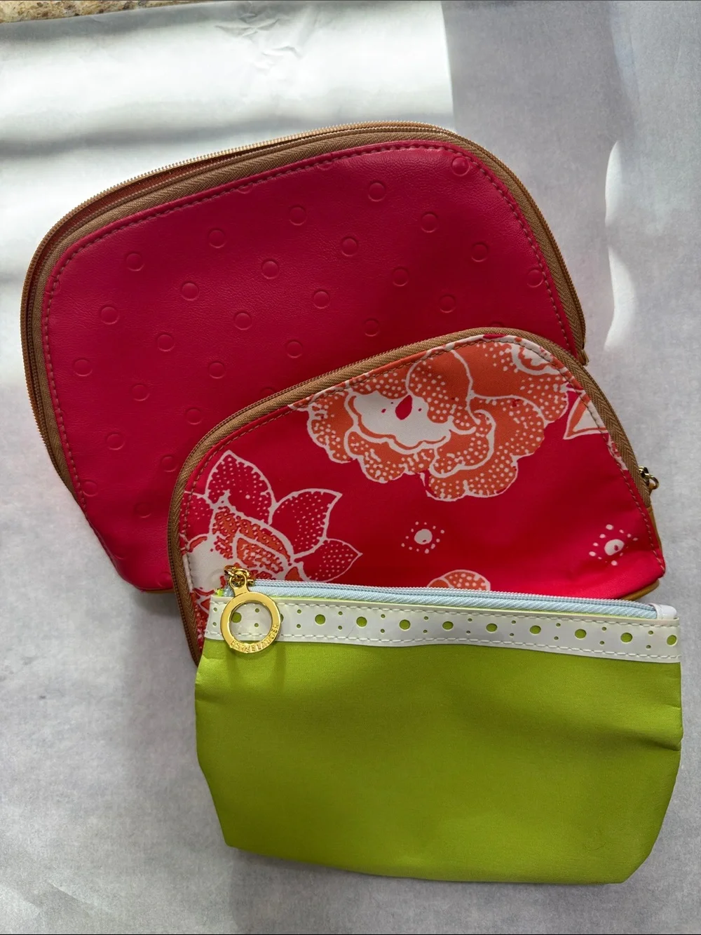Estee Lauder Three-Piece Cosmetic Pouch Set in Hot Pink, Floral Pink & Lime NWOT